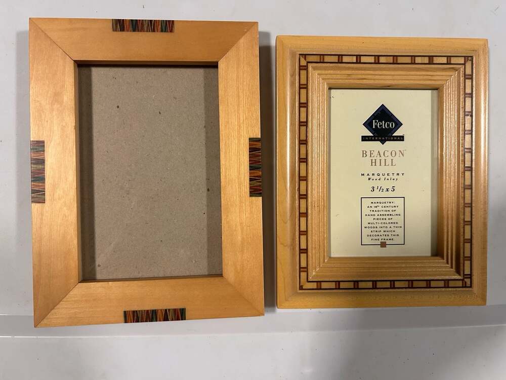 Set of 2 Fetco International Beacon Hill Marquetry Wood Inlay Picture Frames